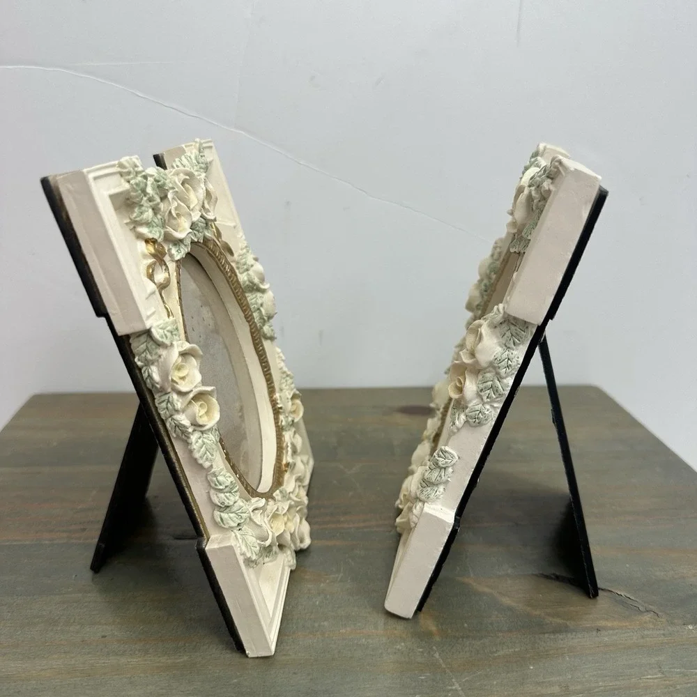 Set 2 Floral Picture Frame Wild Roses cottage Victorian Gold Cream Shabby Chic